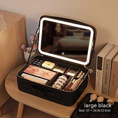 Cosmetic Bag Skin Care Storage Box With Mirror LED Light - royale industry
